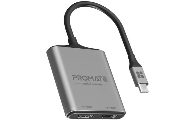 Promate MediaLink-H2 USB-C to Dual HDMI Adapter 4K HDR Thunderbolt 4 For MacBook Air/Pro, iPad Pro, Surface , Galaxy, Chromebook Promate MediaLink-H2 USB-C to Dual HDMI Adapter 4K HDR Thunderbolt 4 For MacBook Air/Pro, iPad Pro, Surface , Galaxy, Chromebook
