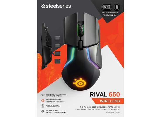 SteelSeries Rival 650 Quantum Wireless Rapid Charging Battery 12K Cpi Truemove3+ Dual Optical Sensor 8 Zone RGB