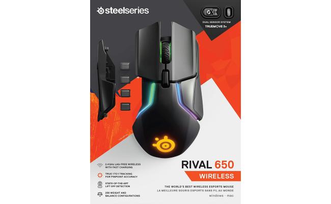 SteelSeries Rival 650 Quantum Wireless Rapid Charging Battery 12K Cpi Truemove3+ Dual Optical Sensor 8 Zone RGB