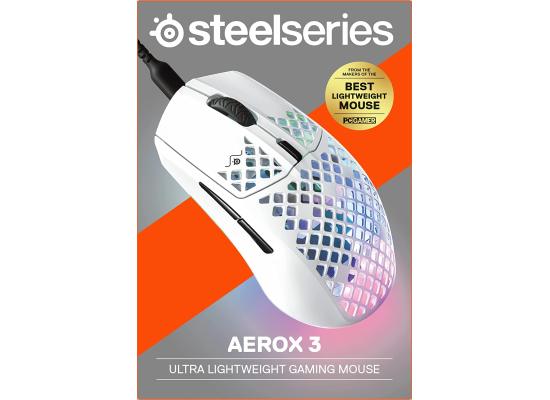 SteelSeries Aerox 3 (2022) Wire Super Light 8,500 CPI TrueMove Core Optical Sensor 59g Water Resistant Design USB-C - Snow