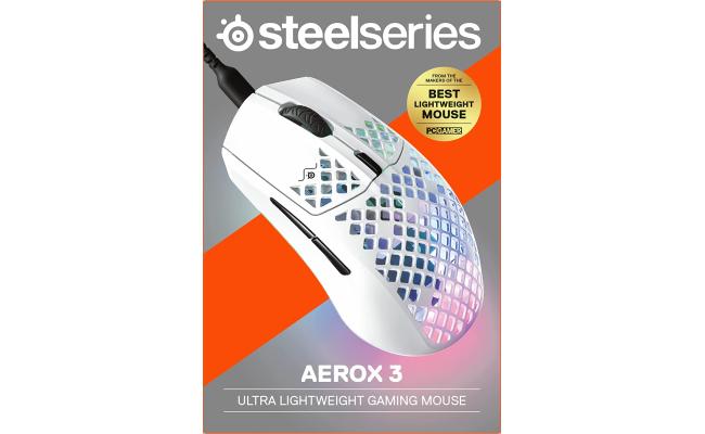 SteelSeries Aerox 3 (2022) Wire Super Light 8,500 CPI TrueMove Core Optical Sensor 59g Water Resistant Design USB-C - Snow SteelSeries Aerox 3 (2022) Wire Super Light 8,500 CPI TrueMove Core Optical Sensor 59g Water Resistant Design USB-C - Snow