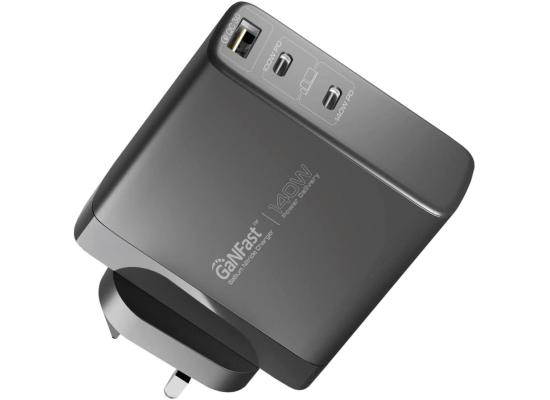 Promate GaNCharge-140W 140W USB-C GaN Charger with 140W Type-C Power Delivery 100W USB-C 3.0 Port 30W QC 3.0 USB Port - Black