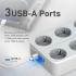 Promate PowerCord8EU-4M Premium 11-in-1 Power Socket 8x 4000W AC Sockets 3x USB Intellicharge Ports 4m Cable - White