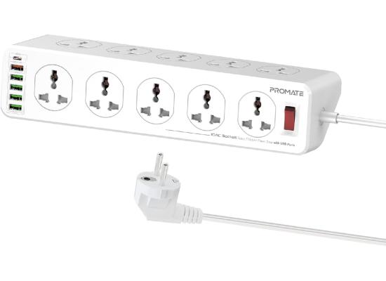 Promate POWERMATRIX-3M Premium 16-IN-1 Power Socket 10x OUTLETS 1xUSB-C PD 1xUSB-A QC 3.0 4x USB-A 3M Cable - White