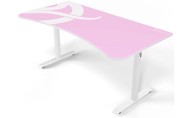 Arozzi Arena Ultrawide Curved Gaming Desk Water ResistantMat Custom Monitor Mount Cable Management  - Pink