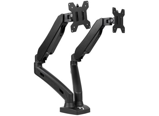 Arozzi Alzare Dual Gas Lift Monitor Arm 360° Screen Rotation Cable Management - Black
