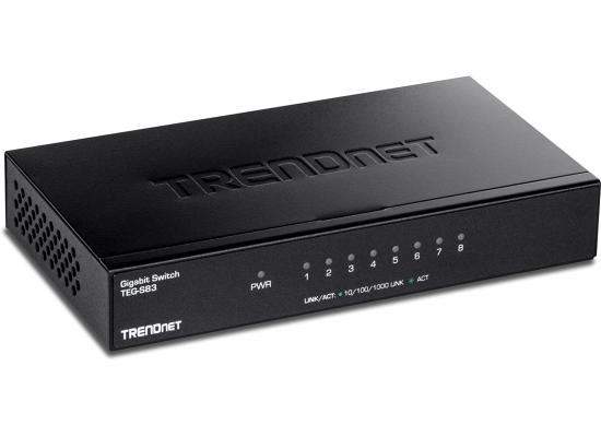 TRENDnet TEG-S83 8-Port Gigabit Desktop Switch RJ-45 Ports 16Gbps Switching Capacity Fanless Design Metal Enclosure - Black