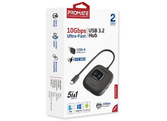 Promate SnapHub-4 4 In 1 Ultra Fast USB 3.2 Hub 4 USB-A Ports 10Gbps Transfer Rate 5V 1A Voltage