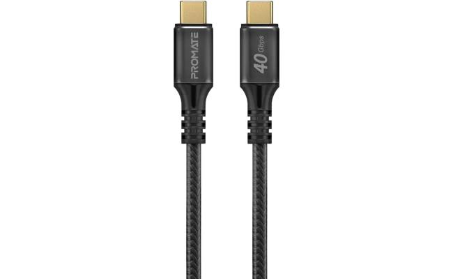 Promate PowerBolt240-2M USB-C Cable Ultra-Fast 240W Power Delivery Thunderbolt 3  w/ 8K Display Nylon Braided 2M Cord & 40Gbps Transfer Speed - Black