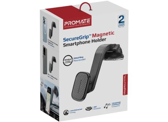 Promate MagMount-XL Car Phone Holder Magnetic Stick-On 360 Degree Cradle-Free Design Anti-Slip Grip & Magnetic Ring - Black