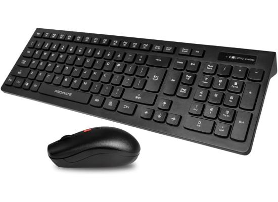 Promate ProCombo-12 Wireless Keyboard & Mouse Combo Sleek Nano USB Receiver Spill-Proof Design 12 Media Keys Arabic / English