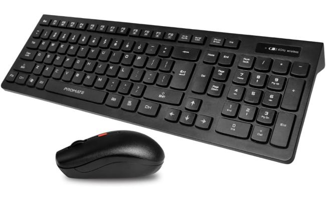 Promate ProCombo-12 Wireless Keyboard & Mouse Combo Sleek Nano USB Receiver Spill-Proof Design 12 Media Keys Arabic / English