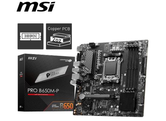 MSI PRO B650M-P AM5 Ryzen 7000 DDR5 SATA 6G 2x M.2 2.5G LAN 7.1 Audio mATX Motherboard