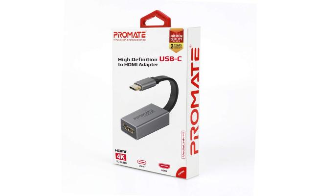 Promate MediaLink-H1 Type-C to HDMI Adapter 4K 30Hz Video Converter w/ Audio Output - Grey