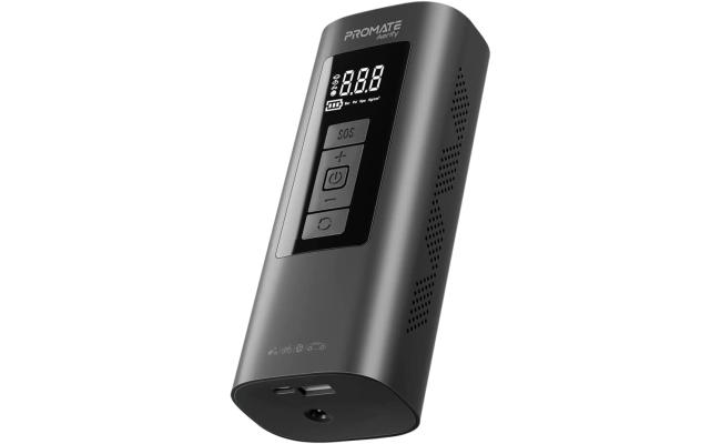 Promate Aerify 4-in-1 Compact Electric Air Pump w/ 6000MaH Power Bank 150PSI LED Light SOS Safety Hammer & Built-In TPMS for Car Tires