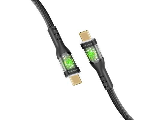Promate TransLine-CC USB-C to USB-C Cable 60W Power Delivery Transparent Shells 120cm Nylon Braided Cord