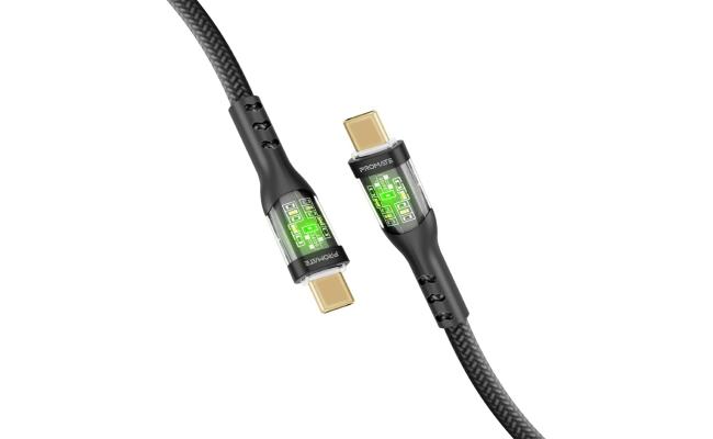 Promate TransLine-CC USB-C to USB-C Cable 60W Power Delivery Transparent Shells 120cm Nylon Braided Cord Promate TransLine-CC USB-C to USB-C Cable 60W Power Delivery Transparent Shells 120cm Nylon Braided Cord