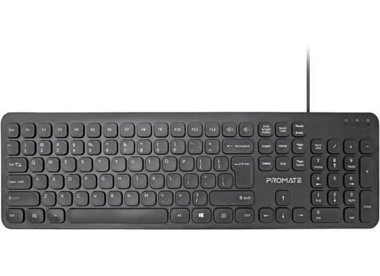 Promate EasyKey-4 Wired Keyboard Ultra-Slim Full-Size w/ 1.6m USB Cord Length Built-In Foldable Stands Arabic / English Layout