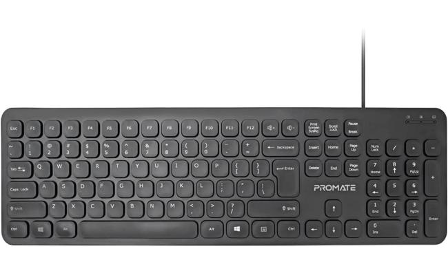 Promate EasyKey-4 Wired Keyboard Ultra-Slim Full-Size w/ 1.6m USB Cord Length Built-In Foldable Stands Arabic / English Layout