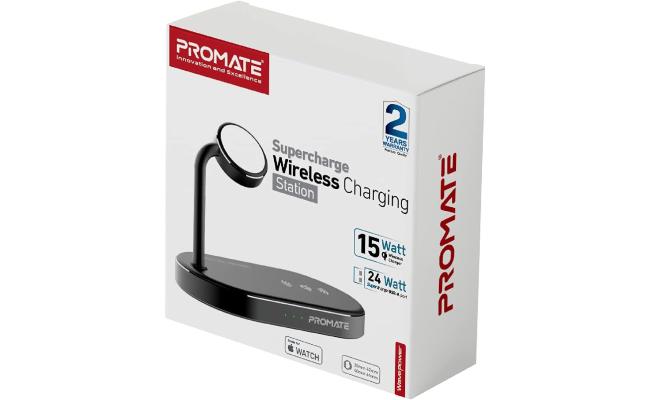 Promate WavePower Aluminum Wireless Charger Stand Multi-Device Charging w/ Qi-Certified 15W Fast Charging & 24W SuperCharge USB Port Promate WavePower Aluminum Wireless Charger Stand Multi-Device Charging w/ Qi-Certified 15W Fast Charging & 24W SuperCharge USB Port