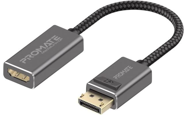 Promate MediaLink-DP DisplayPort to HDMI Adapter with Gold Platted Connectors Nylon Cable Uni-Directional Display