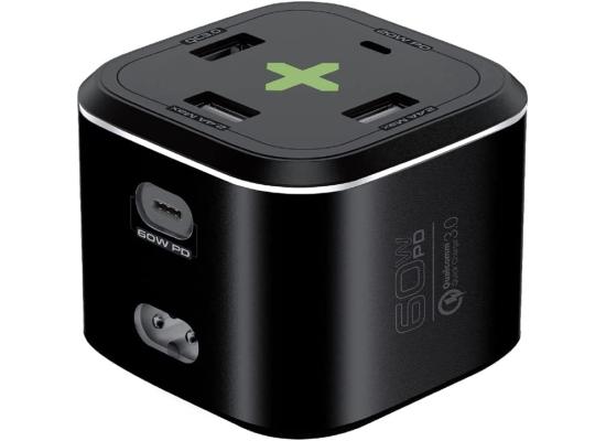 Promate PowerCube-PD80 USB-C Charging Station Multi-Port 60W/20W Dual USB-C 2.4A Dual USB & Quick Charge 3.0 Ports