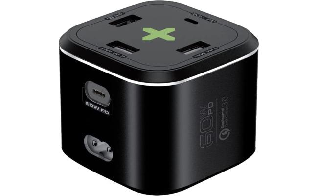 Promate PowerCube-PD80 USB-C Charging Station Multi-Port 60W/20W Dual USB-C 2.4A Dual USB & Quick Charge 3.0 Ports