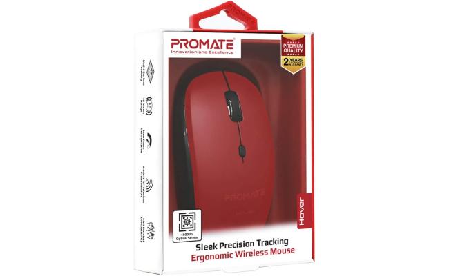 Promate Hover Wireless Mouse 2.4Ghz Ergonomic Precision Tracking Optical Mouse w/ USB Nano Receiver 3 Adjustable Dpi Levels - Red Promate Hover Wireless Mouse 2.4Ghz Ergonomic Precision Tracking Optical Mouse w/ USB Nano Receiver 3 Adjustable Dpi Levels - Red