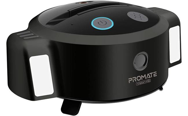 Promate Vision-HD 3-in-1 Ai Auto Tracking Smart Web Camera w/ 3000mAh Battery Phone Holder Mic LED Light & 360 Rotation