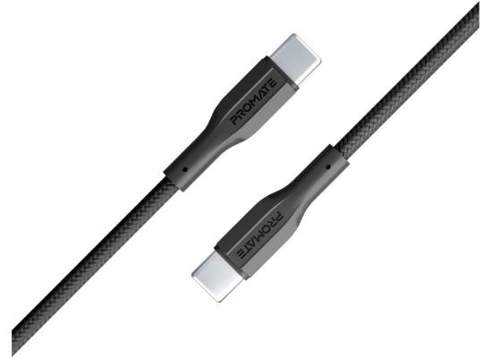 Promate XCord-CC USB-C to USB-C Cable 60W Power Delivery Fast Charging Type-C Cable 1m Anti-Tangle Silicone Cord - Black