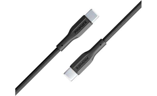 Promate XCord-CC USB-C to USB-C Cable 60W Power Delivery Fast Charging Type-C Cable 1m Anti-Tangle Silicone Cord - Black