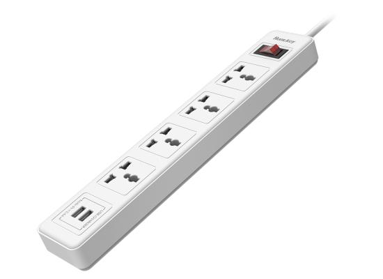 Huntkey SSZ507 Universal Power Strip 4x Outlet + 2x USB Charging Ports AC 220-240V Surge Protector 3M - White