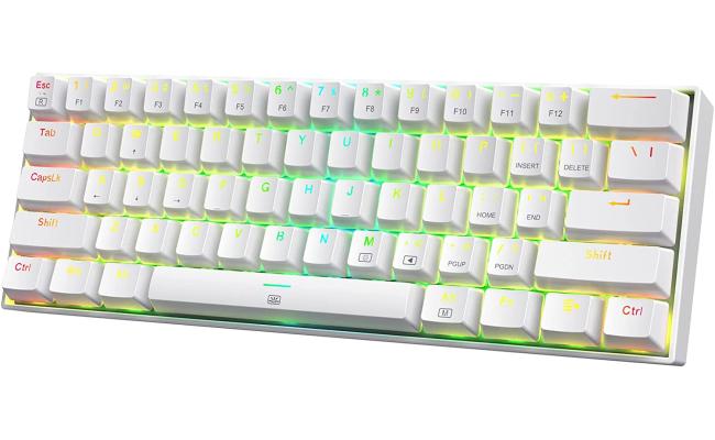 Redragon K630 Dragonborn 60% Wired RGB Gaming Keyboard, 61 Keys Compact Mechanical Keyboard with Linear Blue Switch, Pro Driver Support, White
