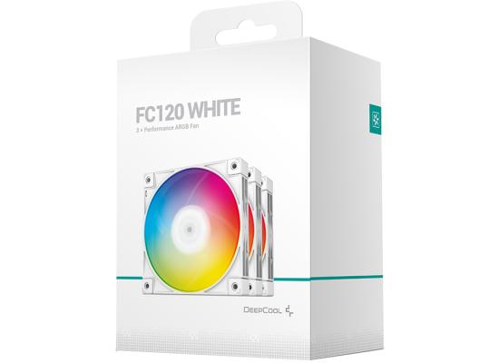 DeepCool FC120 White 3x120mm 1800RPM Daisy Chain RGB 5v-3pin PWM Cooling Fans Quiet For Cases & Coolers - White