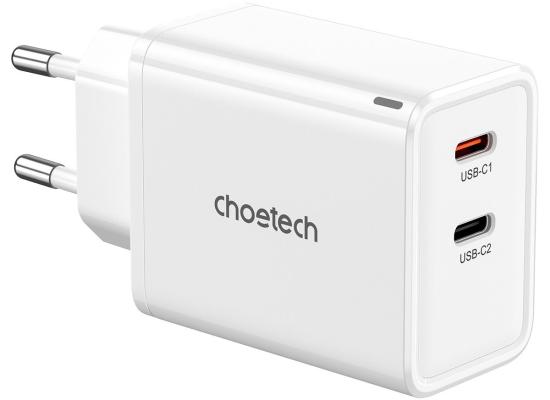 Choetech PD-6013 Dual USB Type-C Wall Charger MAX 65W w/ Overvoltage & Undervoltage Protection EU Plug - White