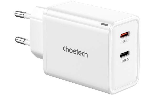 Choetech PD-6013 Dual USB Type-C Wall Charger MAX 65W w/ Overvoltage & Undervoltage Protection EU Plug - White Choetech PD-6013 Dual USB Type-C Wall Charger MAX 65W w/ Overvoltage & Undervoltage Protection EU Plug - White