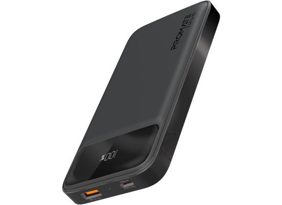 Promate Torq-10 Power Bank Universal 10000mAh Ultra-Slim 20W USB-C Port QC 3.0 18W Port Built-In Kickstand LCD Screen & Over-Heating Protection