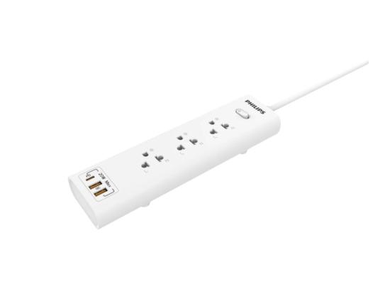 Philips Power Strip 3 AC Outlet ,1 X USB-C, 2 X USB with overload Protection, 2M EU