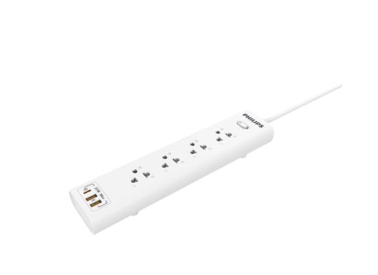 Philips Power Strip 4 AC Outlet, 1 X USB-C, 2 X USB with overload Protection, 2M EU