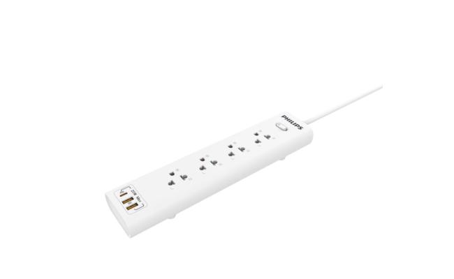 Philips Power Strip 4 AC Outlet, 1 X USB-C, 2 X USB with overload Protection, 2M EU