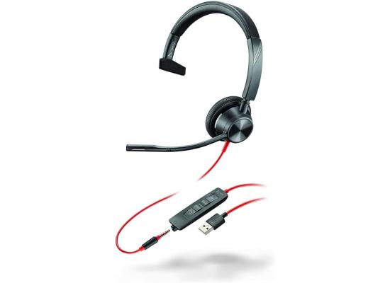 Poly Blackwire 3315 Wired USB Type-A & Wired USB Type-C & 3.5 mm One-Ear Boom Mic Noise & Echo Reduction For Mobile , PC & Mac Works with Teams (Certified)