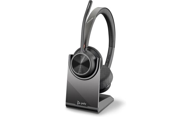 Poly Voyager 4320 USB-A Wireless Headset Passive Noise Cancellation Up to 24 Hours Talk Time (Teams Certified) For PC/Mac/Mobile w/ BT700 Adapter & Charging Stand