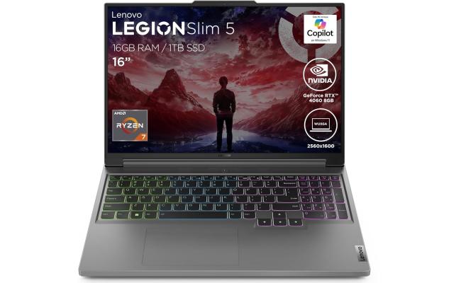 Lenovo Legion Slim 5 (2024) NEW 8Gen AMD Ryzen 7 8845HS 8-Cores AI-Powered w/ Nvidia RTX 4060 8GB & IPS 2.5K 165Hz Display - Luna Grey