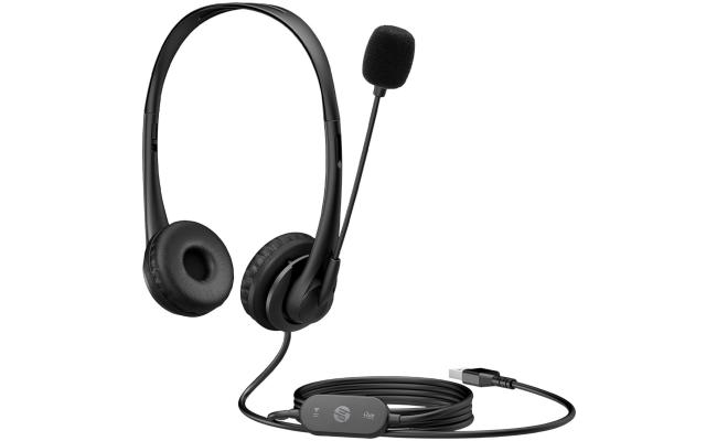 HP Stereo USB G2 Noise-Cancelling Mic with Vegan Leather Earcups, Flexible 3.5Mm Audio Jack, Laptop/Pc/Office/Home Use, in-Line Volume Control