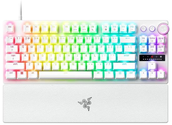 Razer Huntsman V3 Pro TKL Esports Analog Optical Switches Rapid Trigger & Adjustable Actuation Media Keys & Dial Doubleshot PBT Keycaps Wrist Rest - White