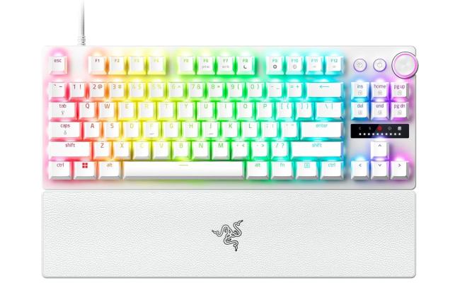 Razer Huntsman V3 Pro TKL Esports Analog Optical Switches Rapid Trigger & Adjustable Actuation Media Keys & Dial Doubleshot PBT Keycaps Wrist Rest - White