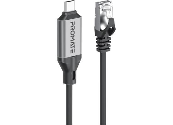 Promate Clink-RJ45 Ultra-Fast Ethernet to USB-C Adapter Cable with 1000Mbps RJ45 Input 5M Tangle-Free Cable Seamless USB-C 3.2 Output for High-Speed Internet