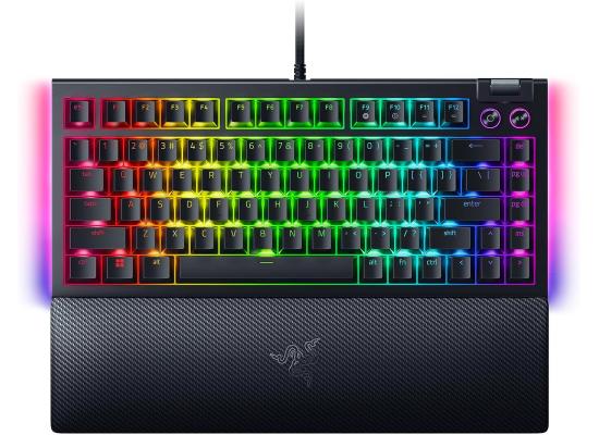 Razer BlackWidow V4 75% Mechanical Hot-swappable Compact & Durable Chroma MF Roller & Media Keys Wrist Rest Orange Tactile Switches - Black