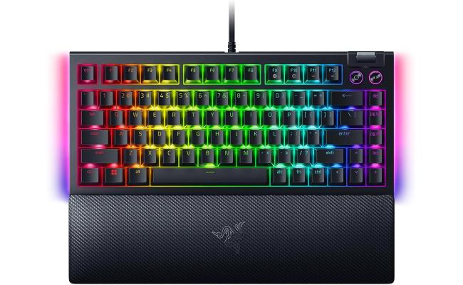 Razer BlackWidow V4 75% Mechanical Hot-swappable Compact & Durable Chroma MF Roller & Media Keys Wrist Rest Orange Tactile Switches - Black