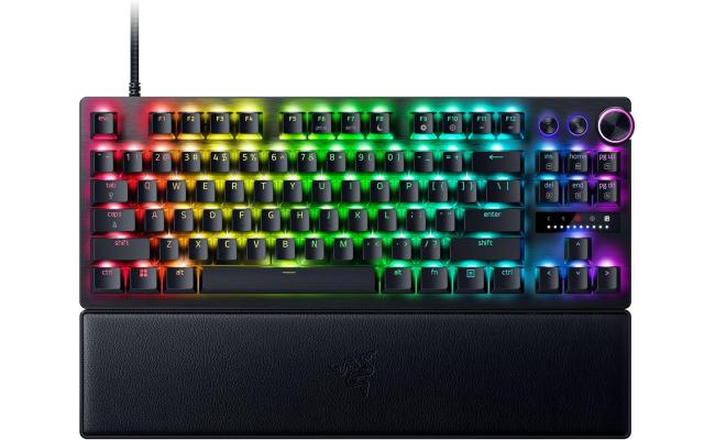 Razer Huntsman V3 Pro TKL Esports Analog Optical Switches Rapid Trigger & Adjustable Actuation Media Keys & Dial Doubleshot PBT Keycaps Wrist Rest - Black